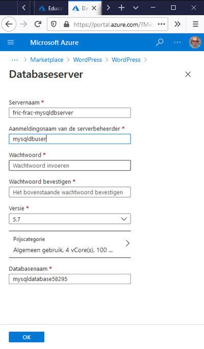 WordPress Database Server gegevens